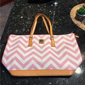 Dooney & Bourke Pink and Tan Chevron Tote